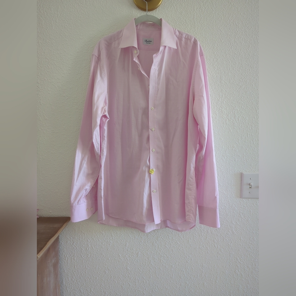 Stenstroms Dress Shirt Sz 17.5 44 Fitted Pink White Stripes 100% Cotton